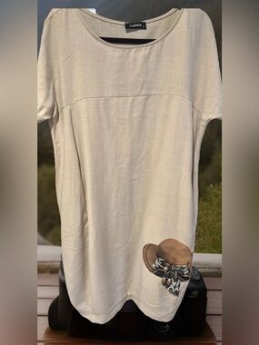 Luani Linen Midi Dress Women’s Size 44/M Oat Short Sleeve Art To Wear Lagenlook